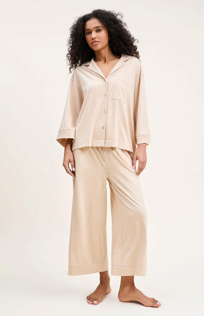 The Olivia Wide Leg Pima Pajama Set in Camel