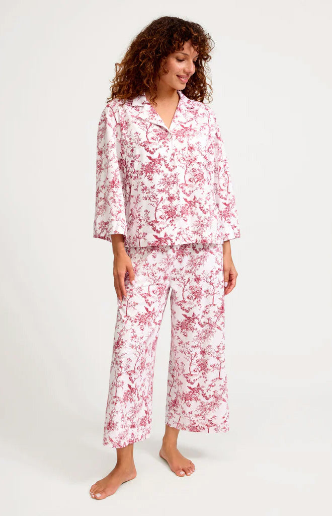 The Olivia Wide Leg Pima Pajama Set in Red Timeless Toile