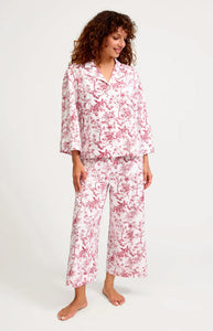 The Olivia Wide Leg Pima Pajama Set in Red Timeless Toile