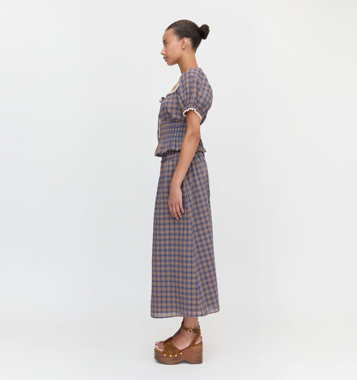 The Delphine Nap Skirt in Brown Spencer Plaid