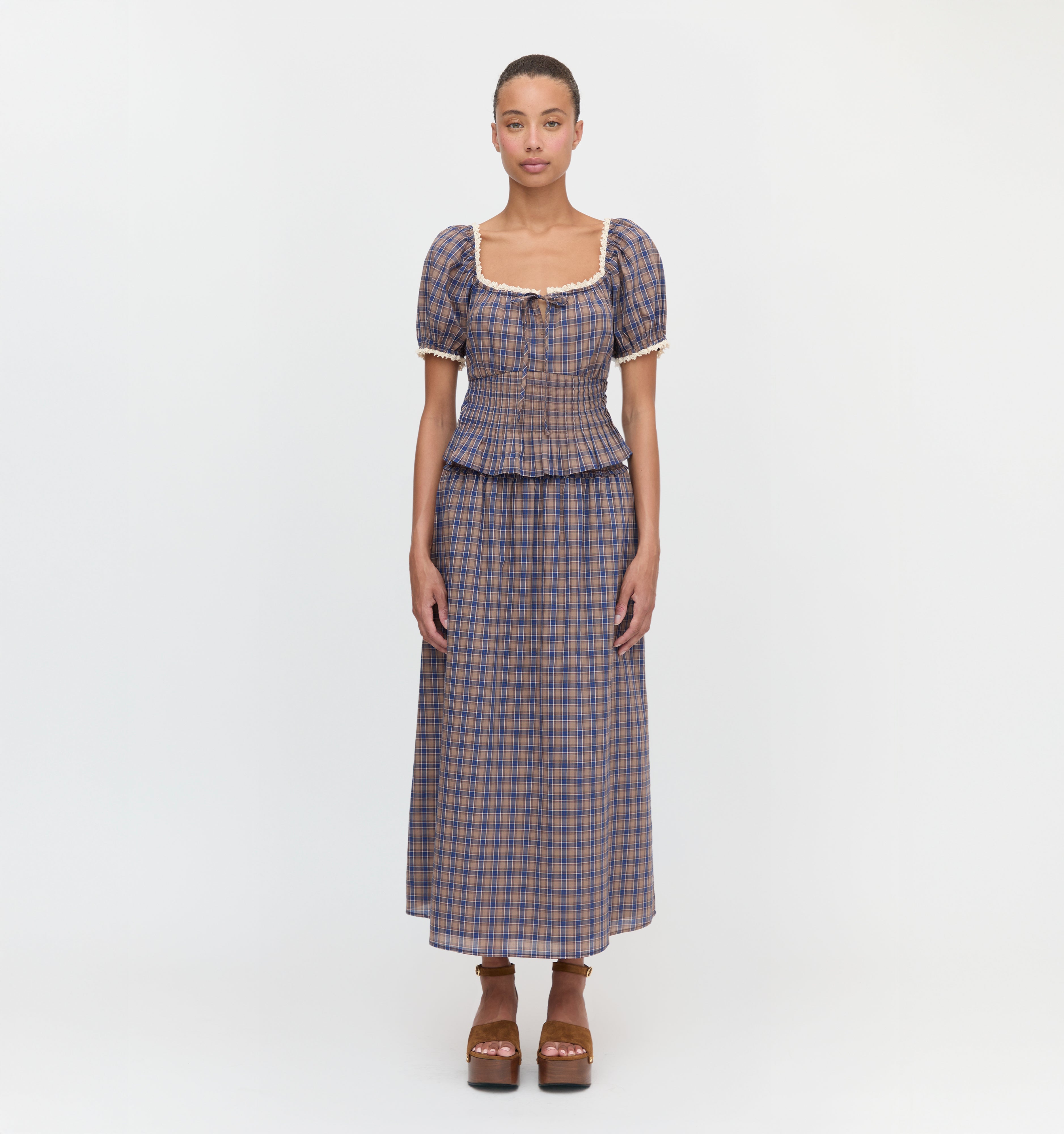 The Delphine Nap Skirt in Brown Spencer Plaid