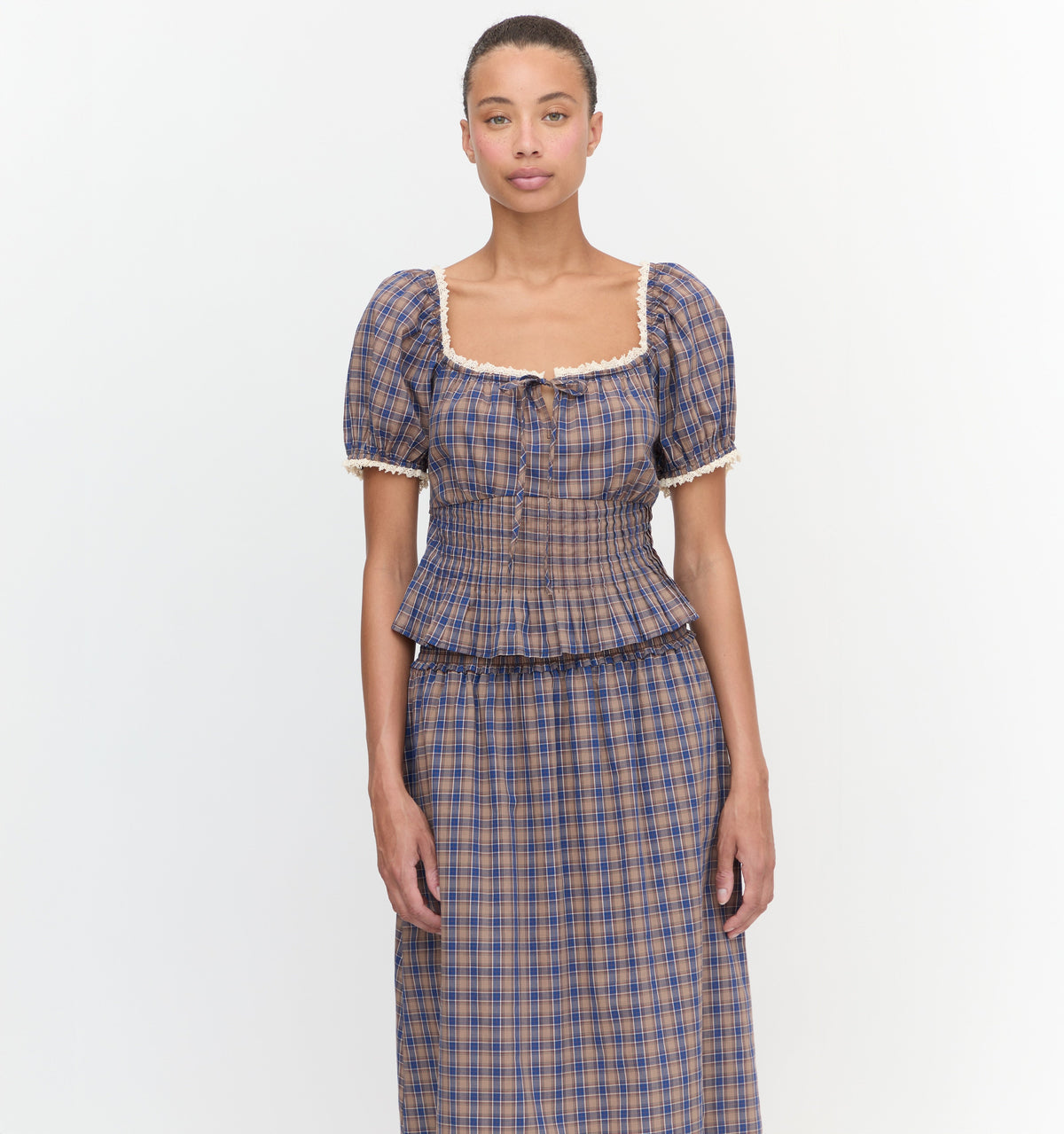 The Delphine Nap Skirt in Brown Spencer Plaid