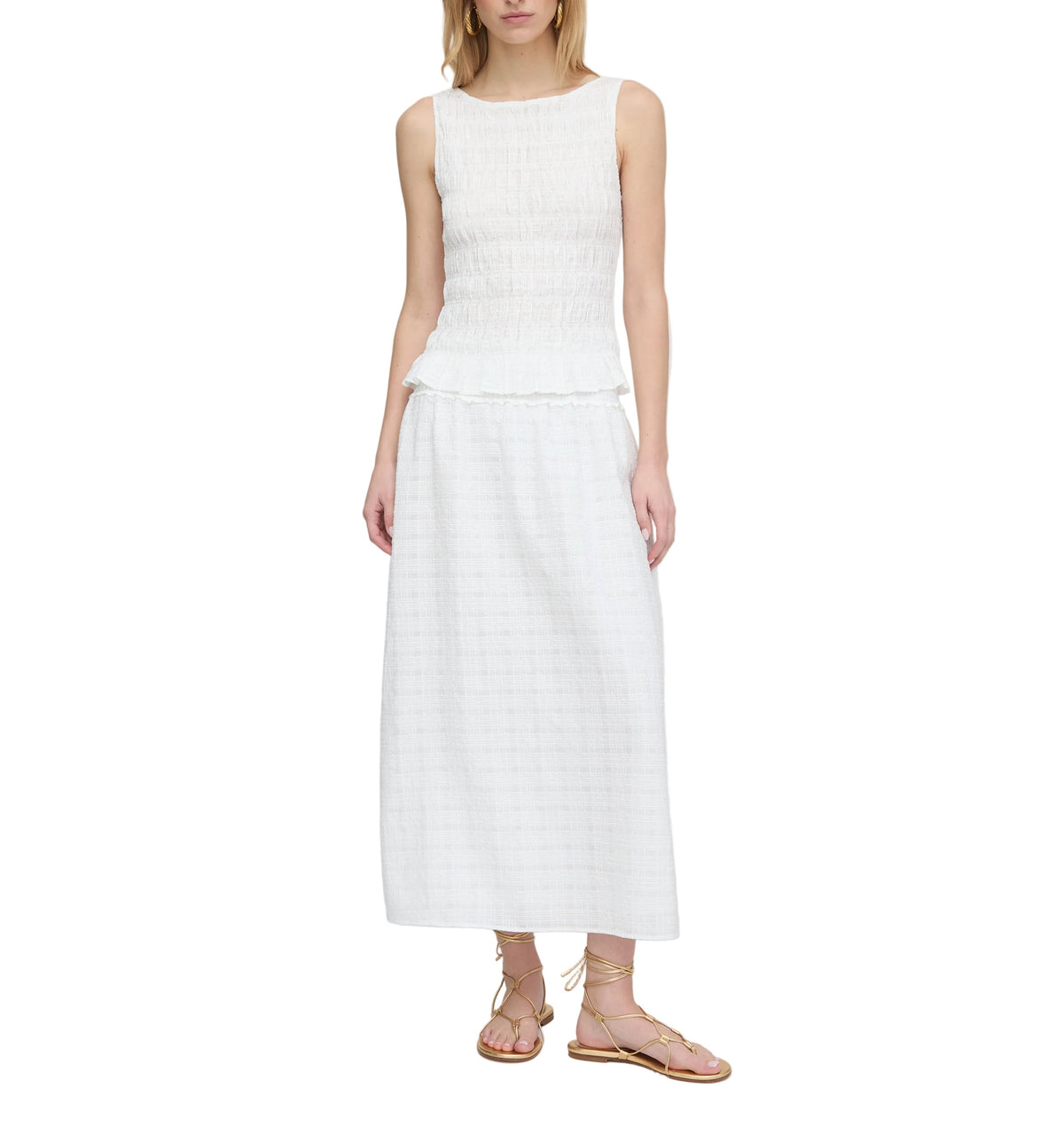 The Delphine Nap Skirt in White Crinkle Check