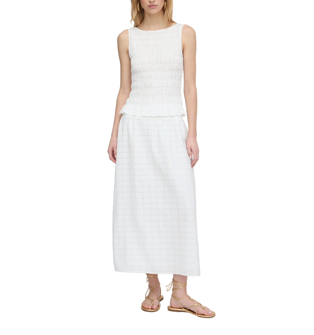 The Phoebe Nap Top in White Crinkle Check