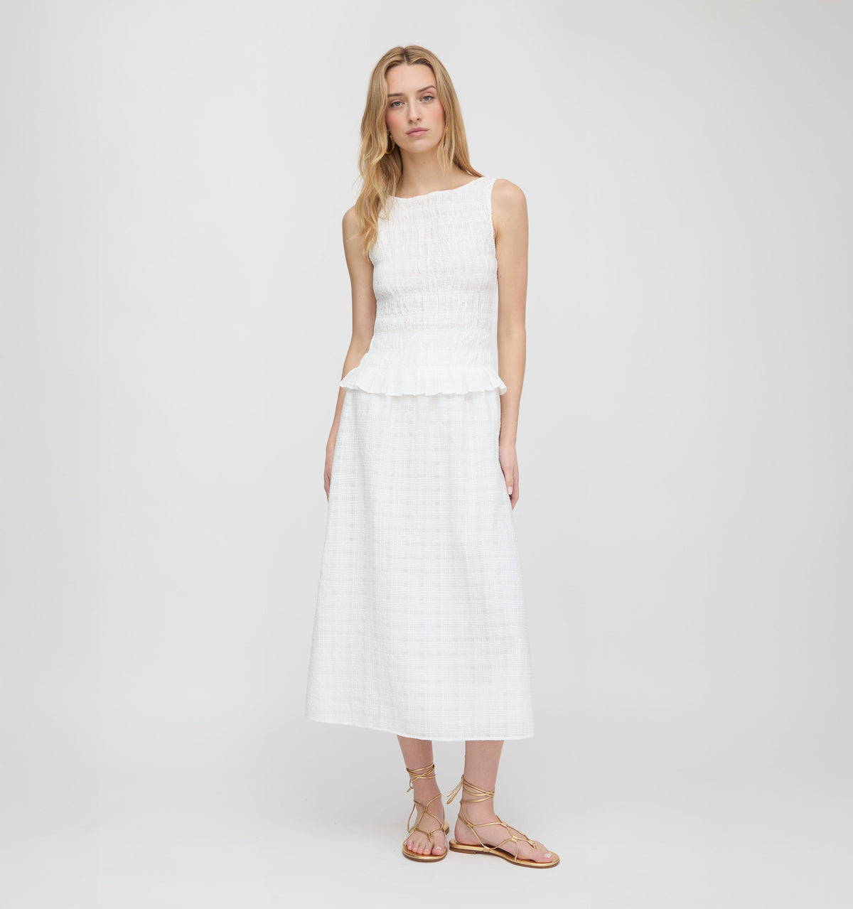 The Phoebe Nap Top in White Crinkle Check