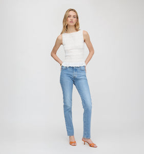 The Phoebe Nap Top in White Crinkle Check
