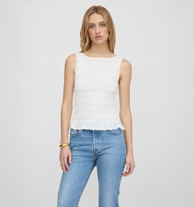 The Phoebe Nap Top in White Crinkle Check
