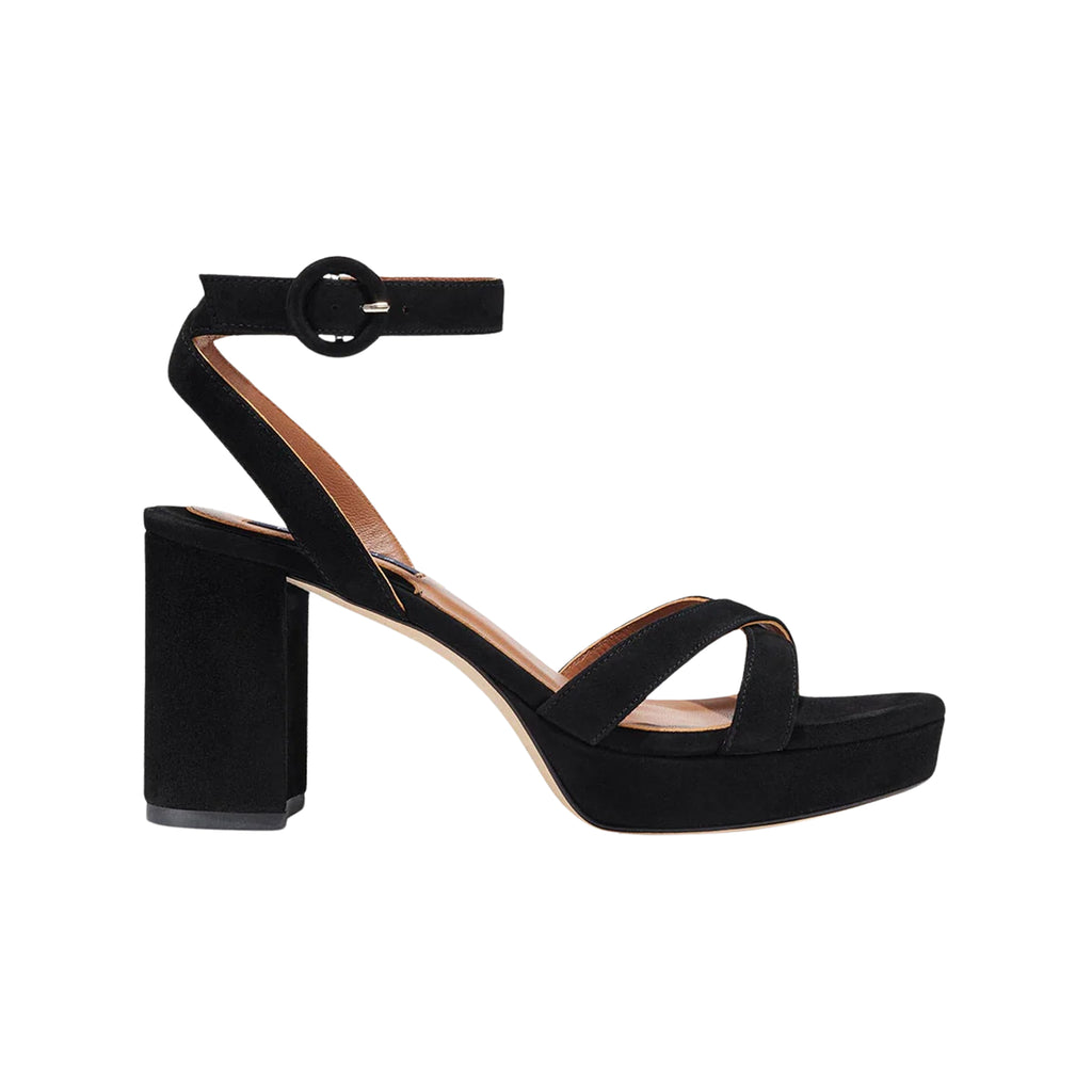 The Platform Sandal in Black Suede