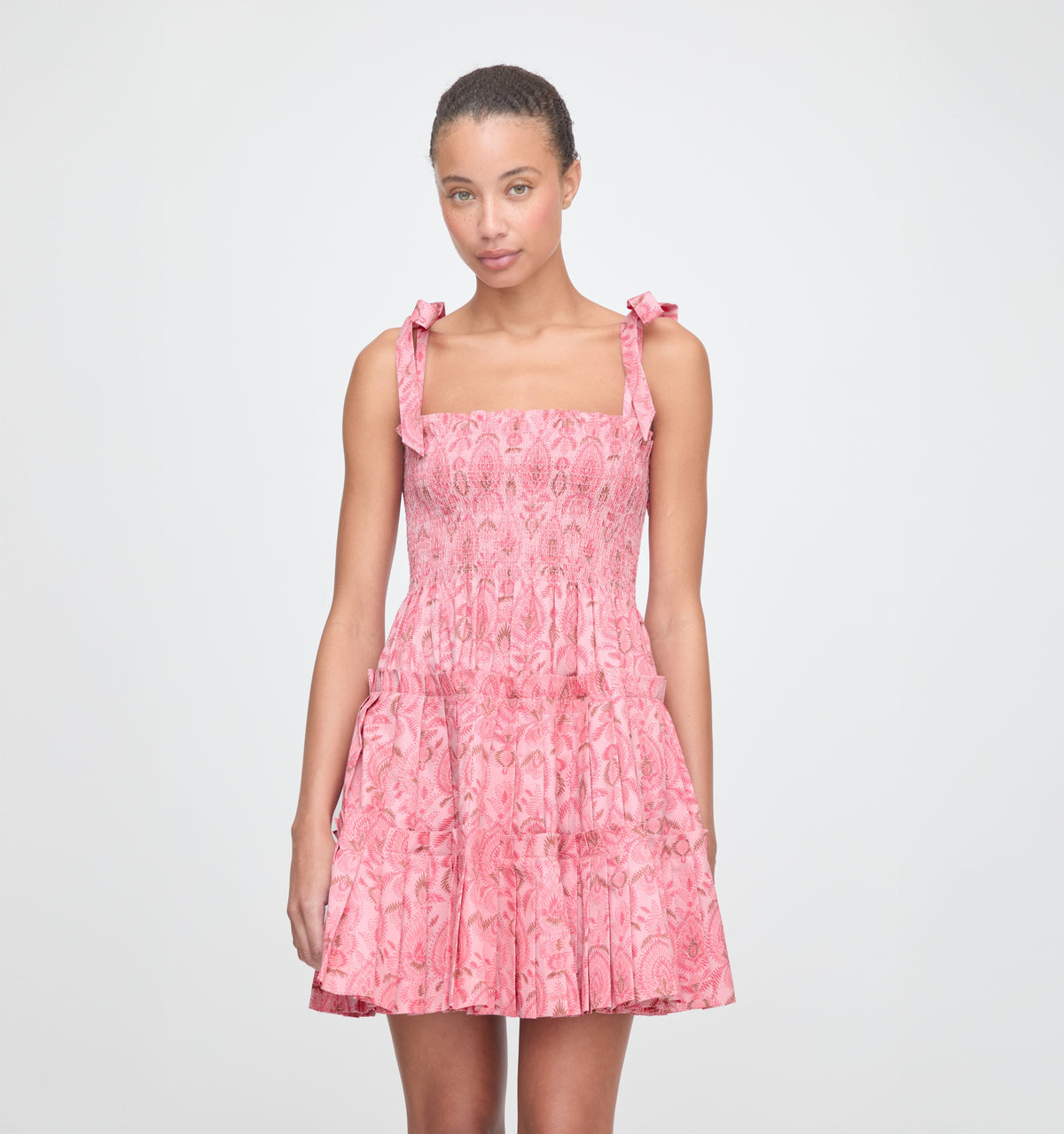 The Ribbon Charlotte Nap Dress in Pink Palm Ikat