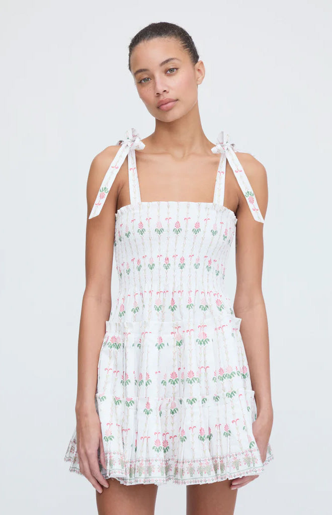 The Ribbon Charlotte Nap Dress in White Trailing Fern