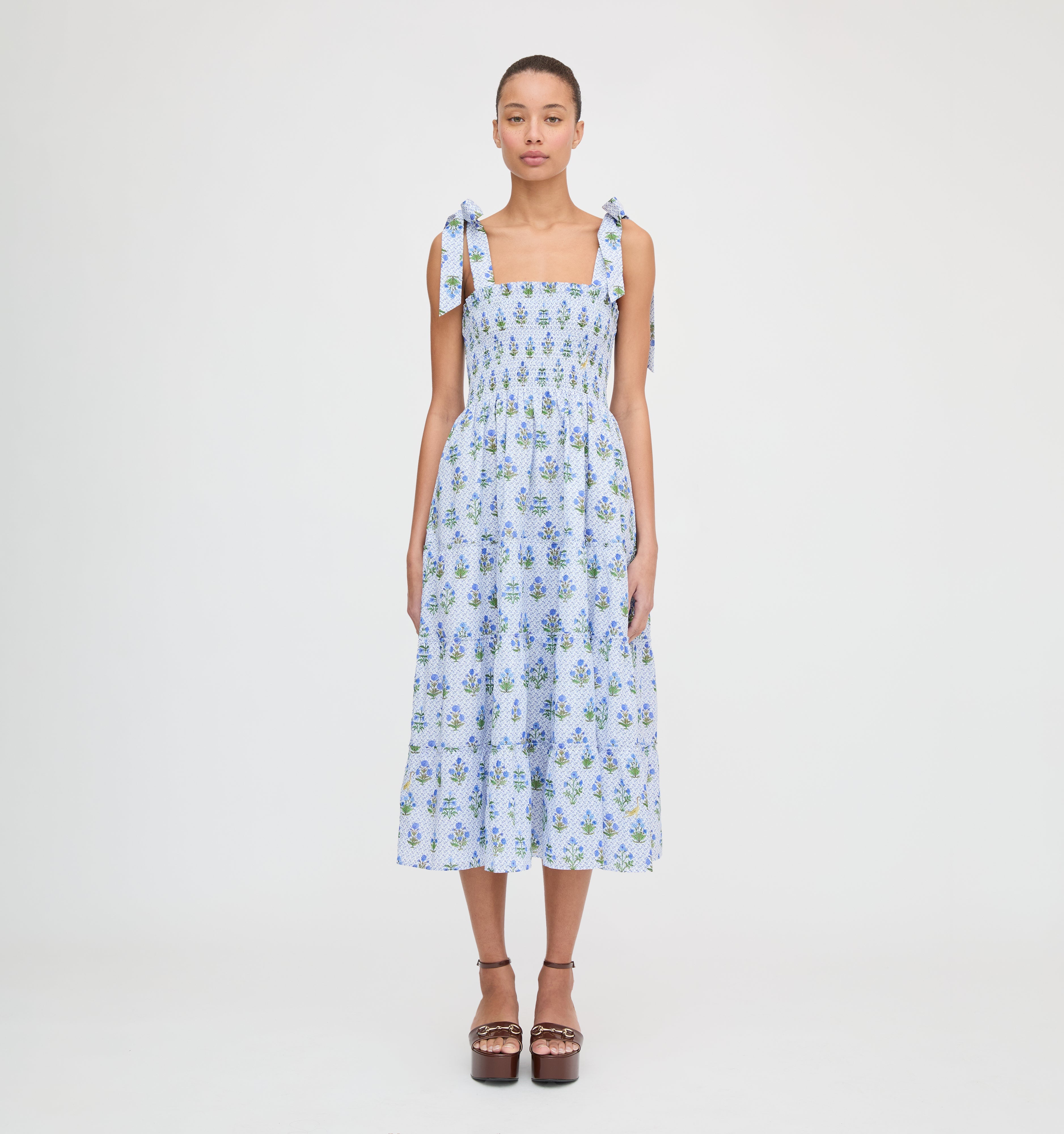 The Ribbon Ellie Nap Dress in Blue Block Print