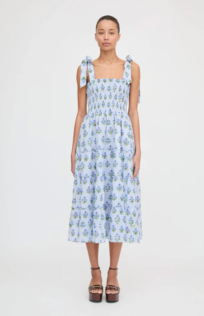 The Ribbon Ellie Nap Dress in Blue Block Print