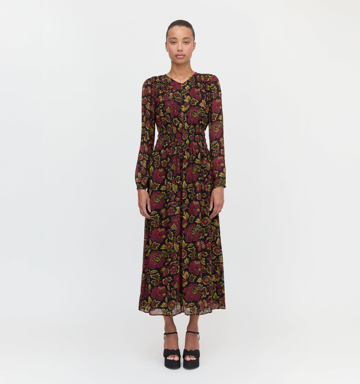 The Rosely Dress in Black Palampore Floral