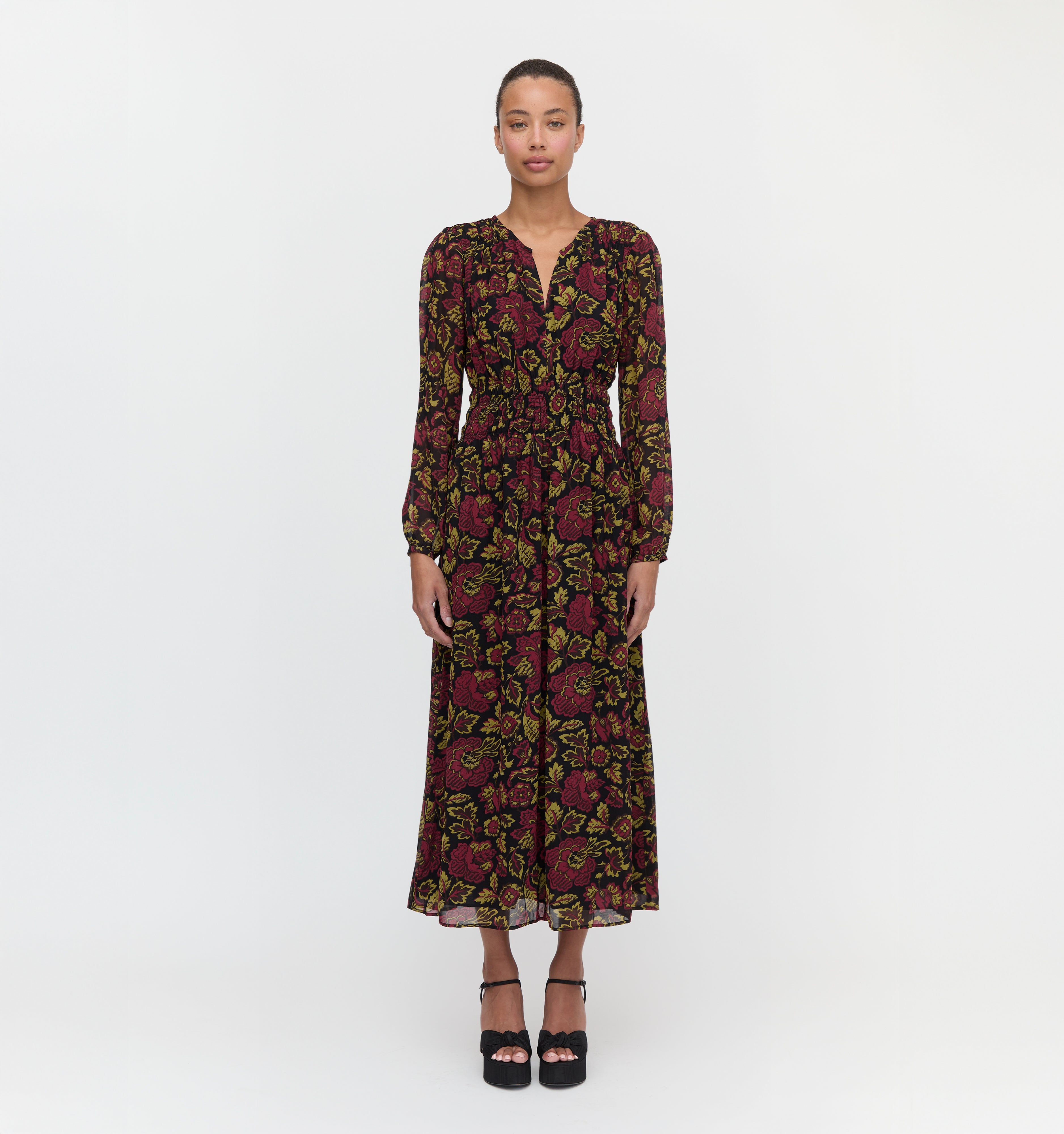 The Rosely Dress in Black Palampore Floral