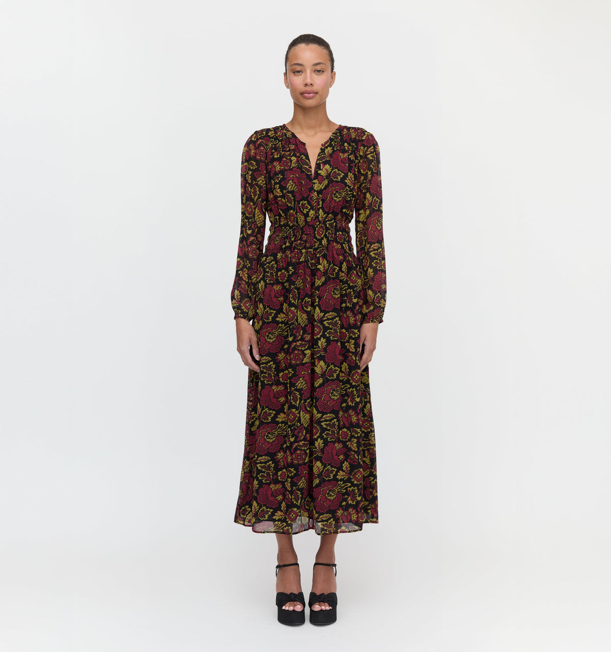The Rosely Dress in Black Palampore Floral