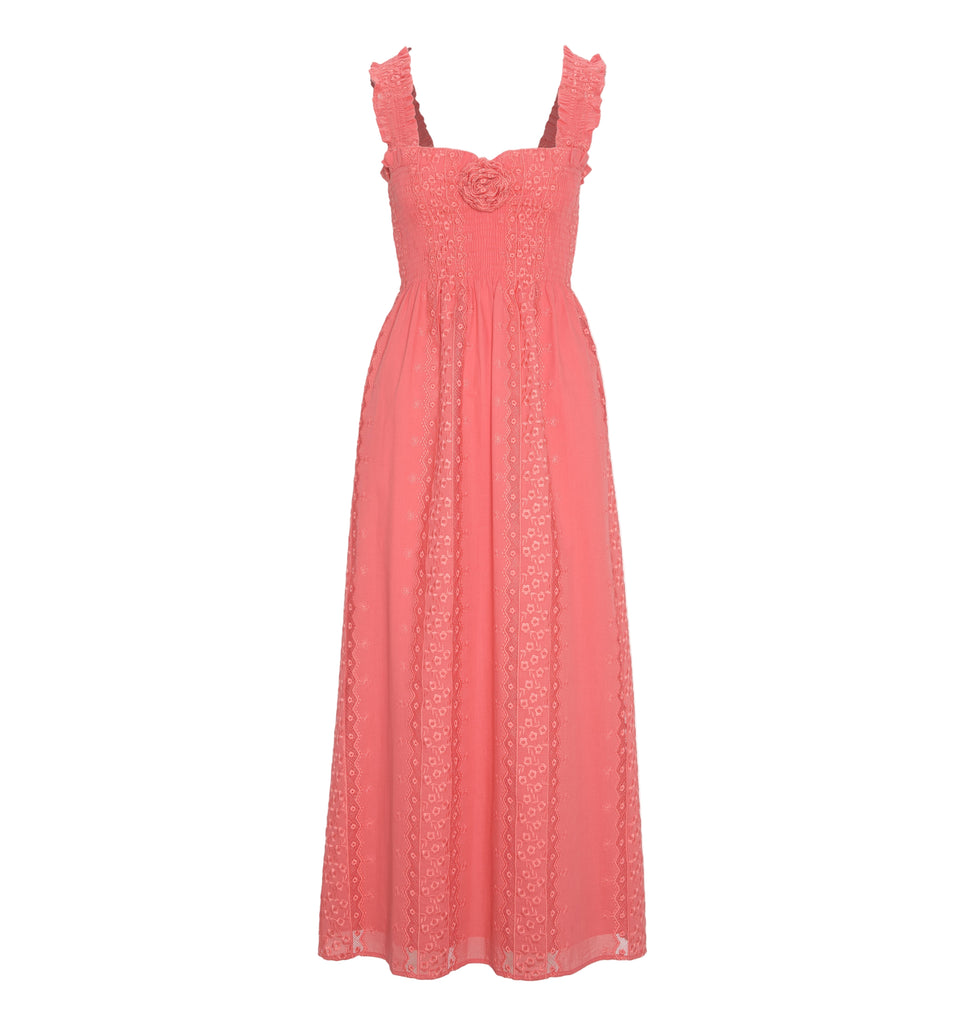 The Rosetta Nap Dress in Coral Voile Broderie