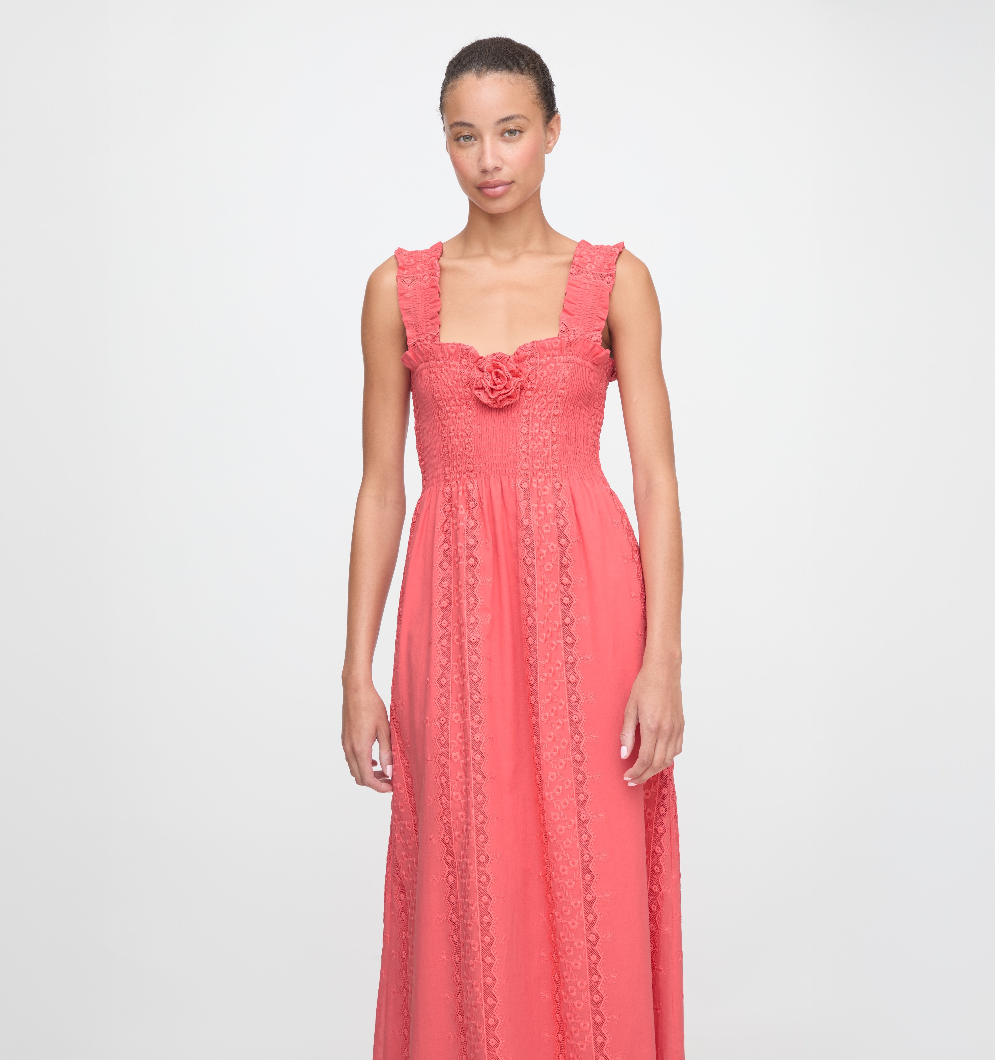 The Rosetta Nap Dress in Coral Voile Broderie