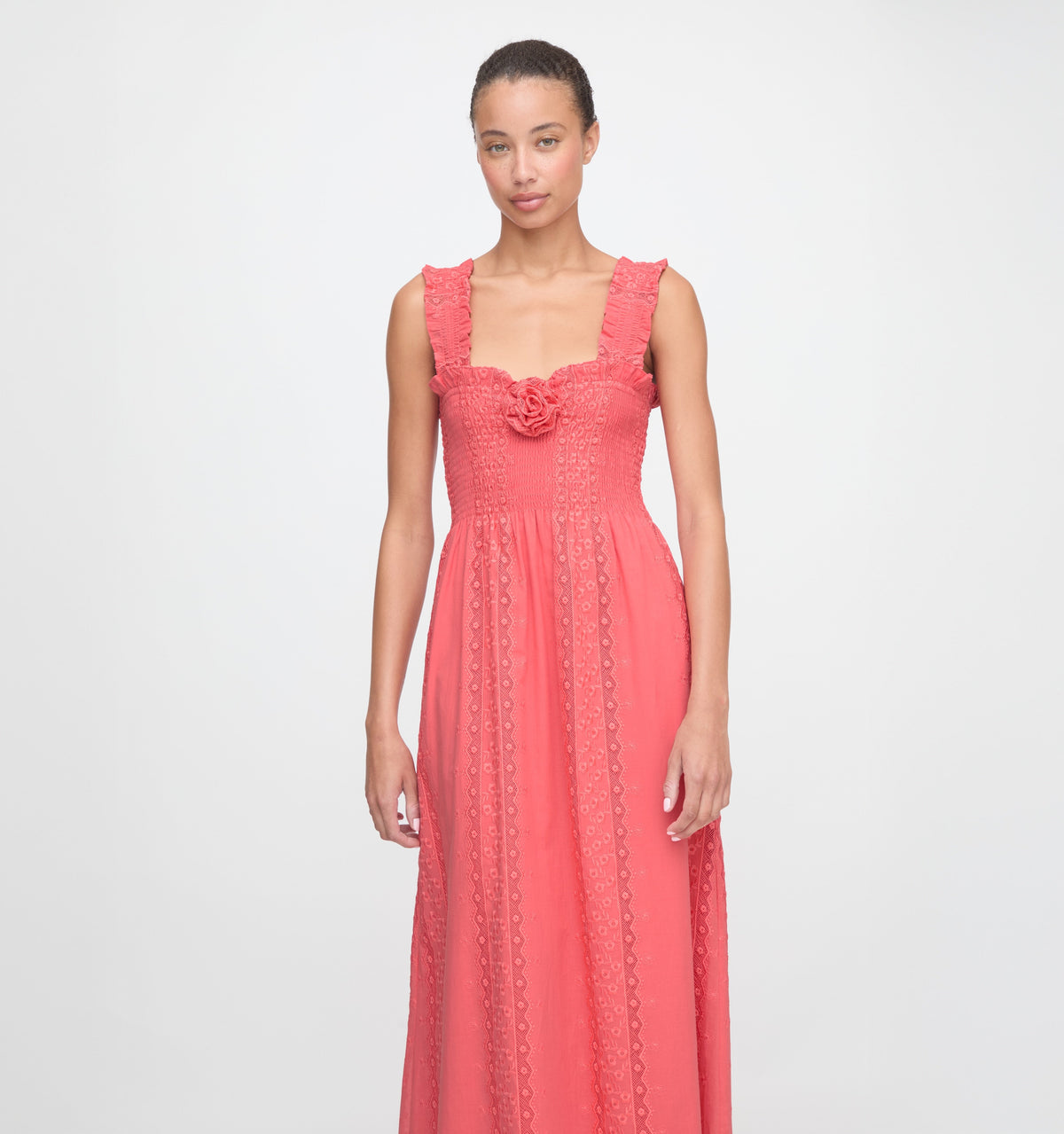 The Rosetta Nap Dress in Coral Voile Broderie