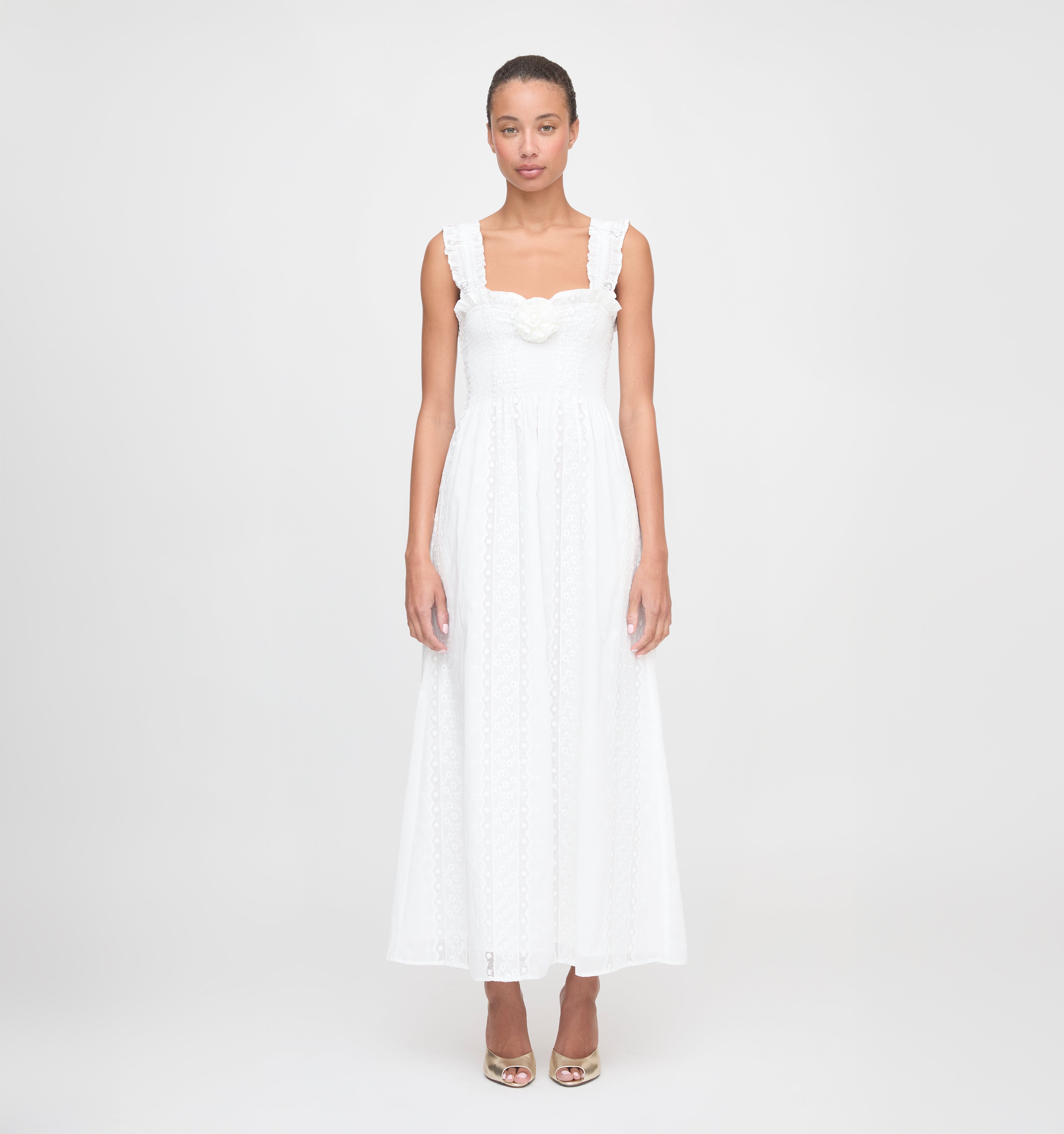 The Rosetta Nap Dress in White Broderie Voile
