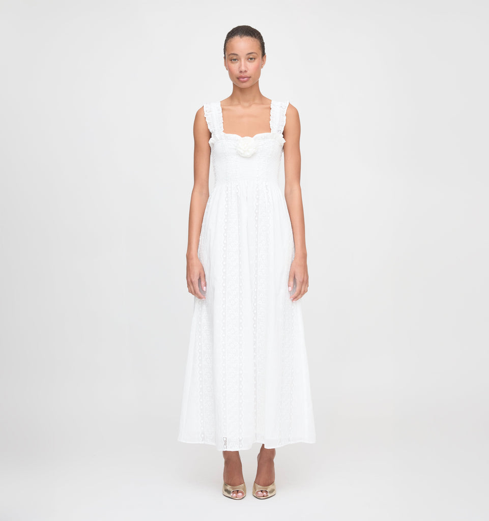 The Rosetta Nap Dress in White Broderie Voile