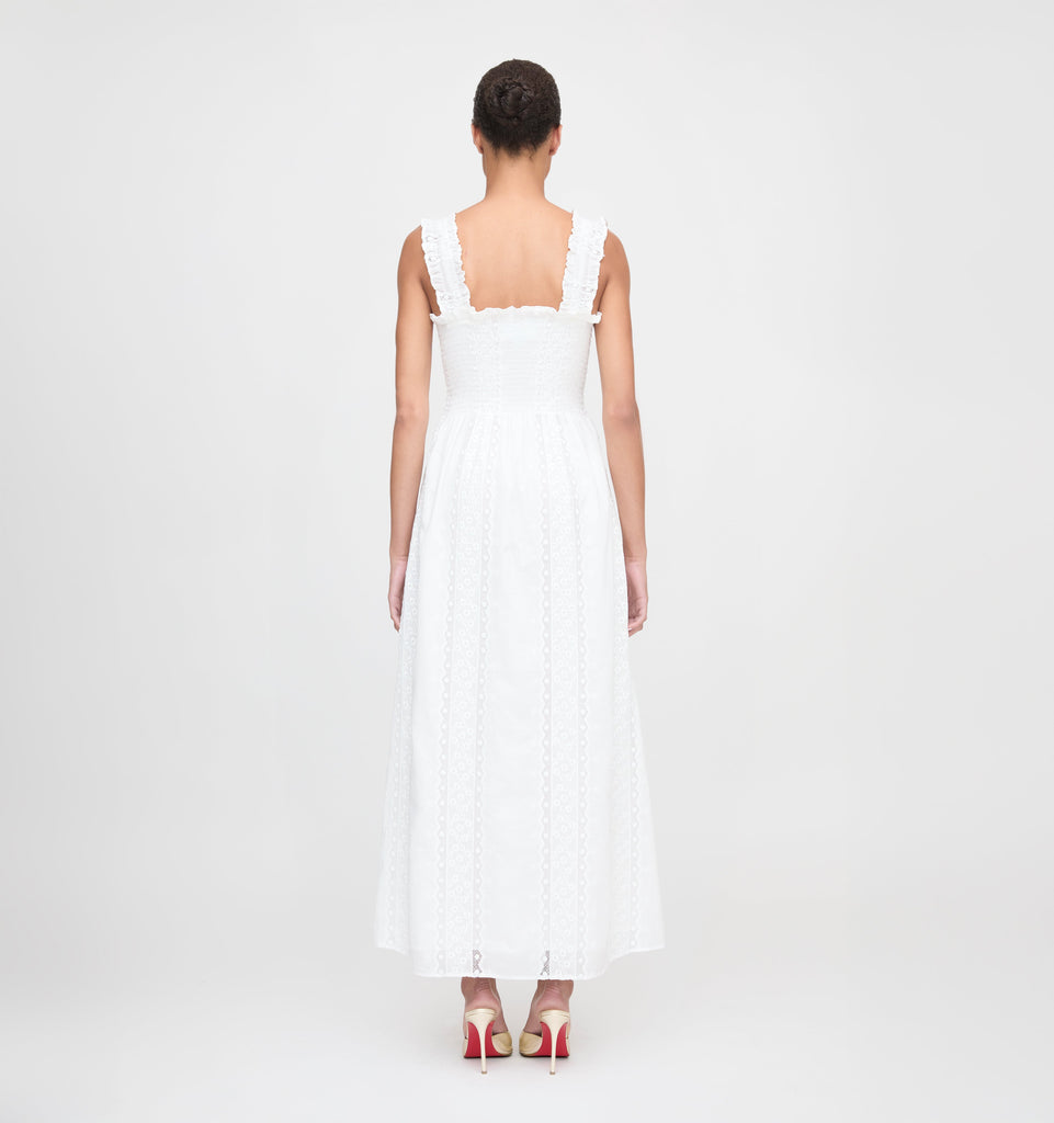 The Rosetta Nap Dress in White Broderie Voile
