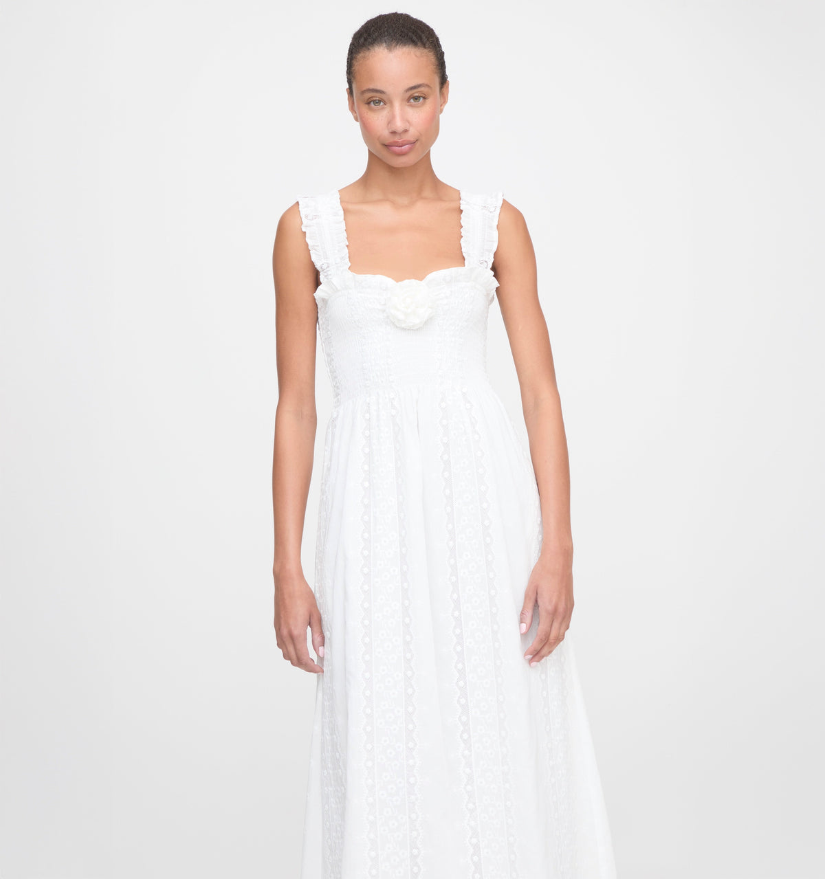 The Rosetta Nap Dress in White Broderie Voile