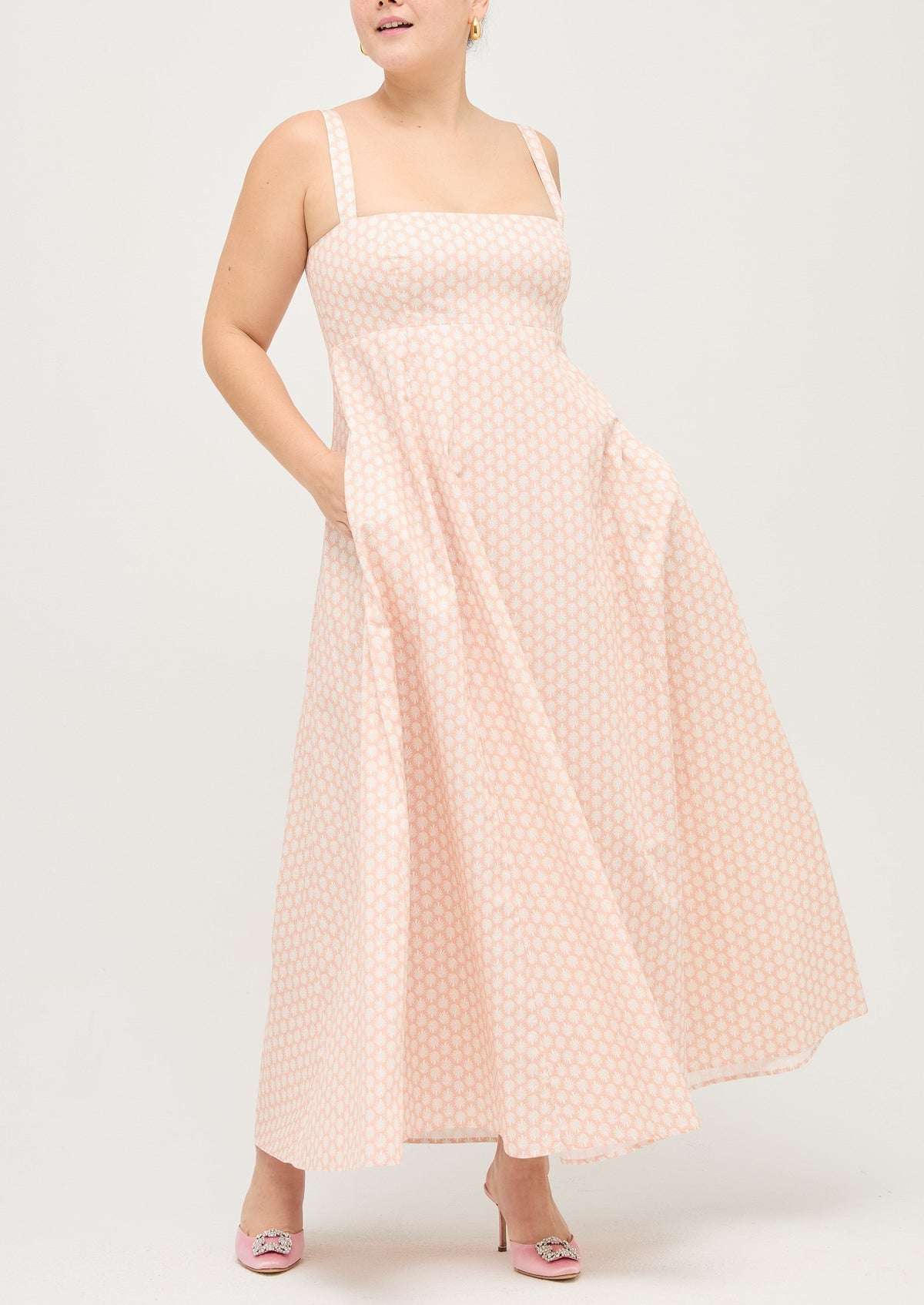 The Rowena Dress in Coral Baroque Shell Cotton Sateen