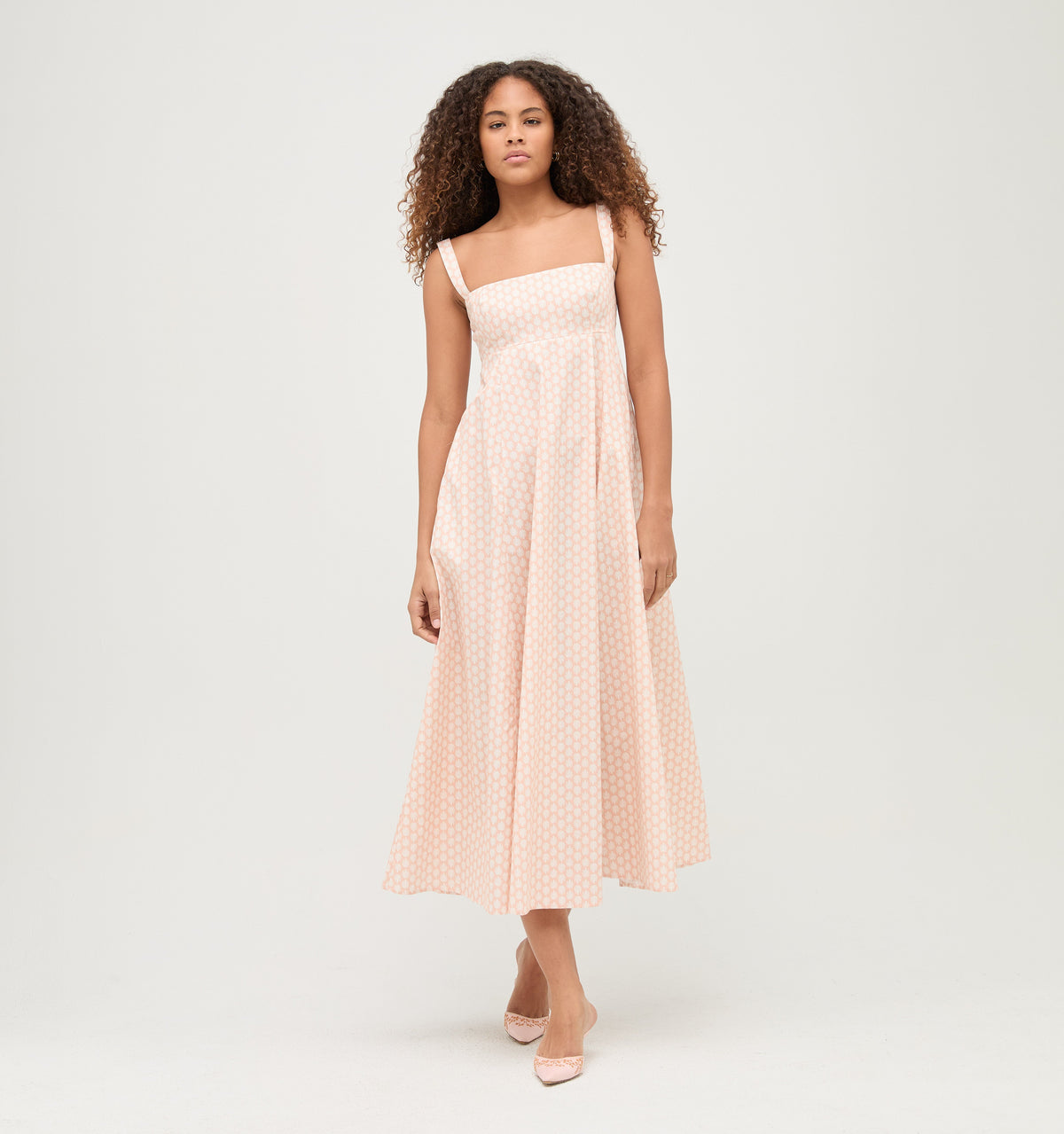 The Rowena Dress in Coral Baroque Shell Cotton Sateen