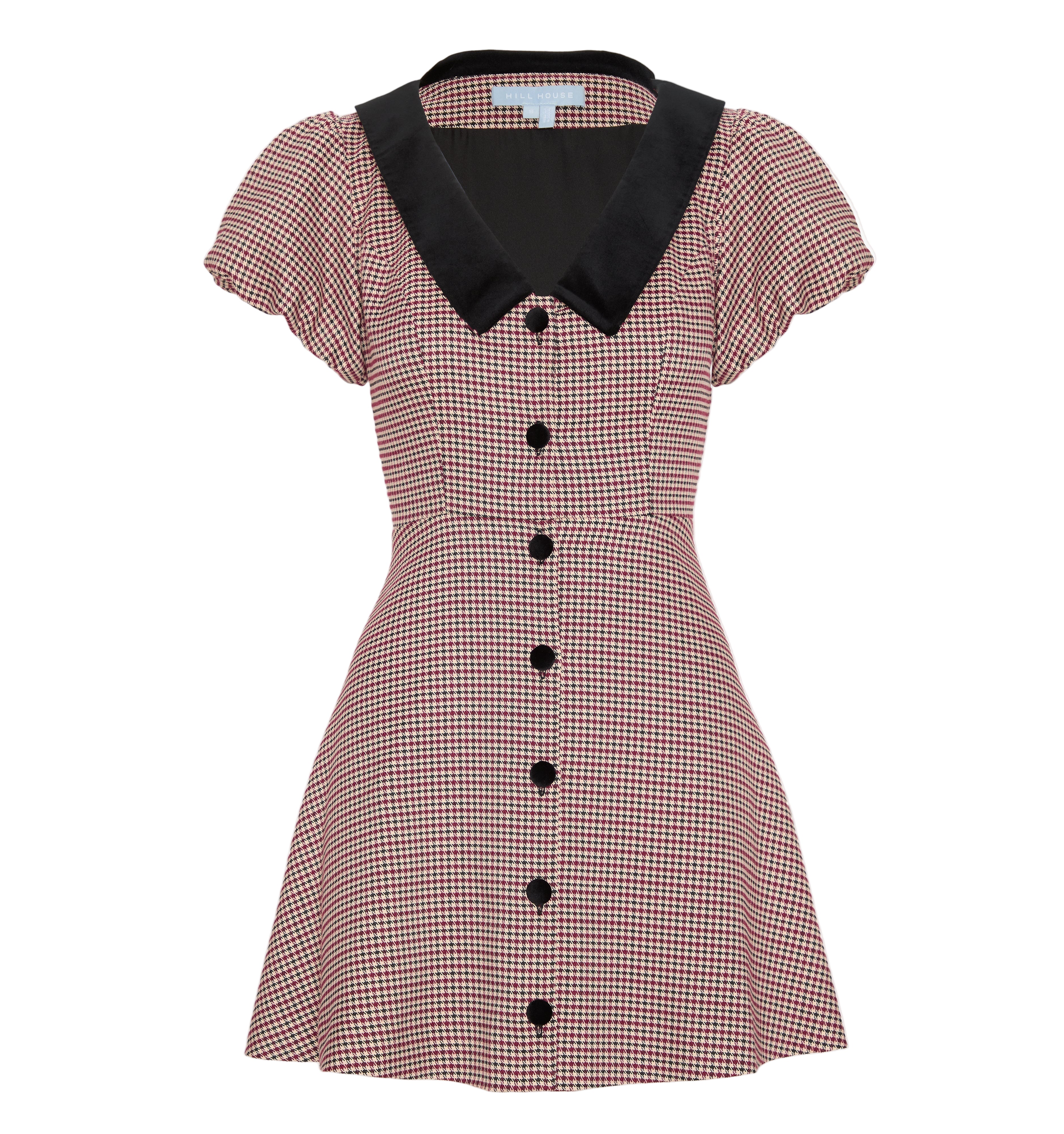 The Samantha Dress in Burgundy Holmes Houndstooth