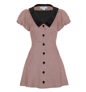 The Samantha Dress in Burgundy Holmes Houndstooth