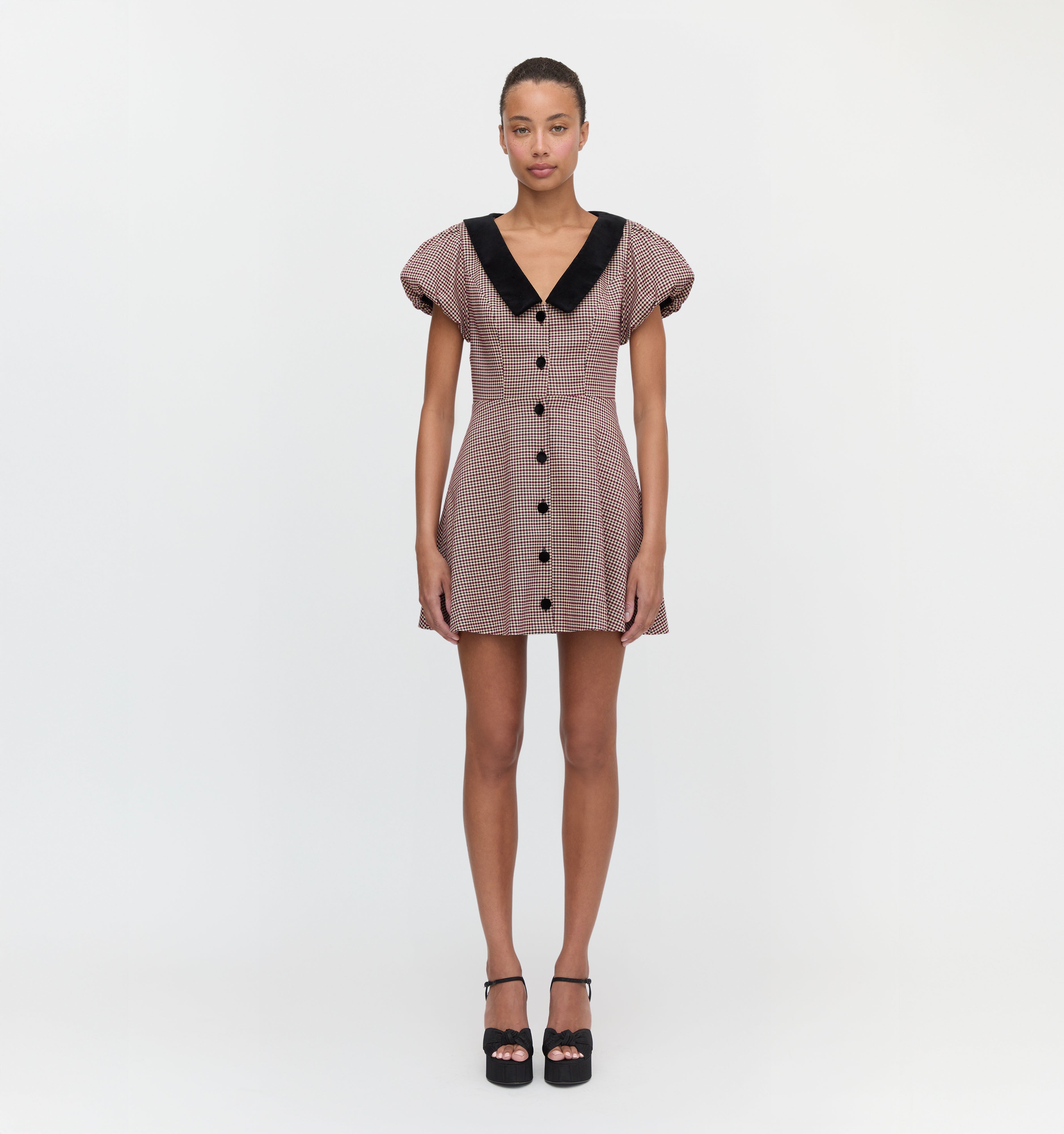 The Samantha Dress in Burgundy Holmes Houndstooth
