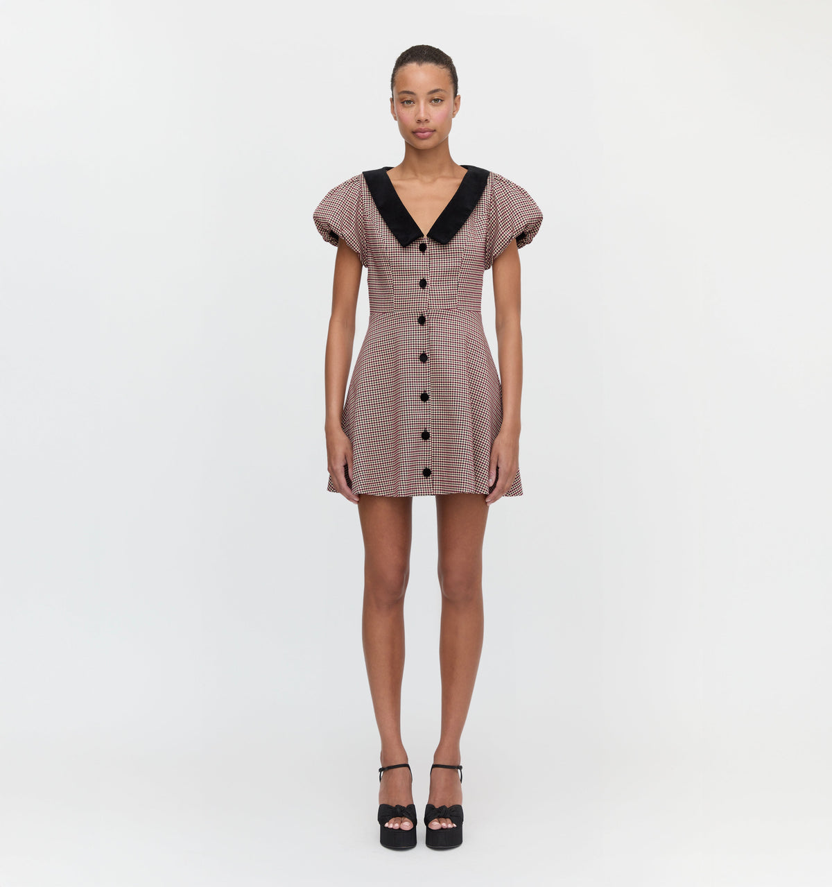 The Samantha Dress in Burgundy Holmes Houndstooth