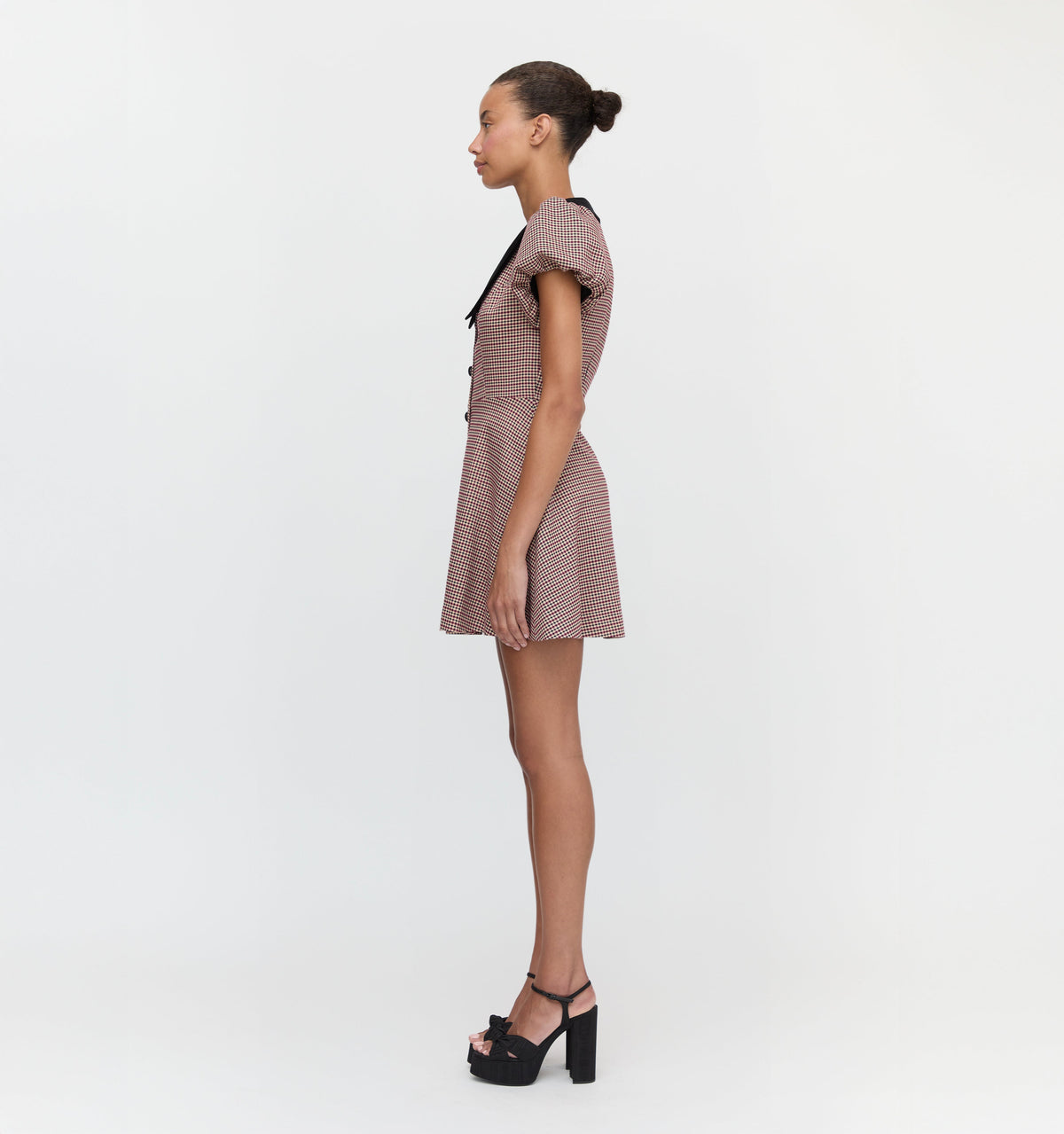 The Samantha Dress in Burgundy Holmes Houndstooth