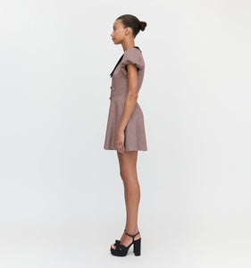 The Samantha Dress in Burgundy Holmes Houndstooth
