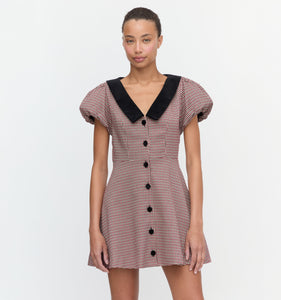 The Samantha Dress in Burgundy Holmes Houndstooth