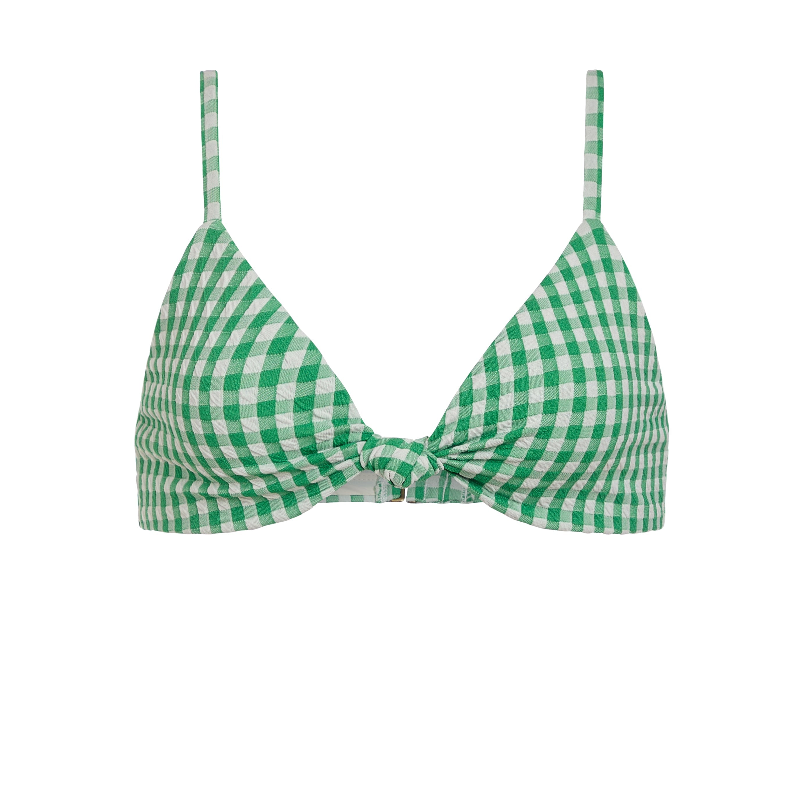 The Santorini Bikini Top Crinkle in Green Gingham