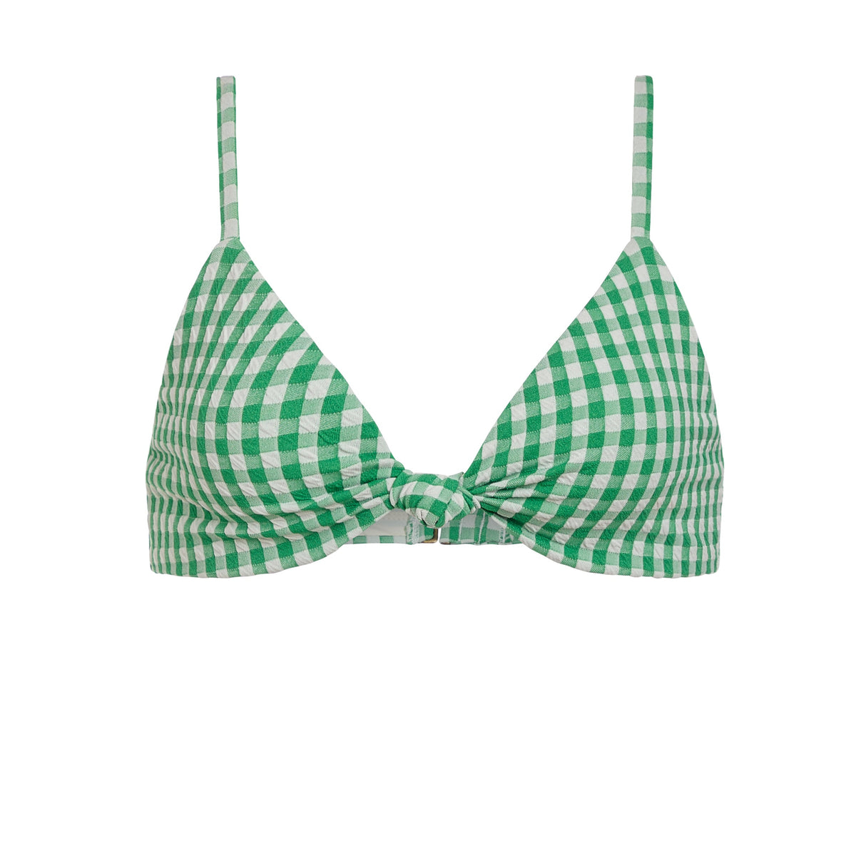The Santorini Bikini Top Crinkle in Green Gingham
