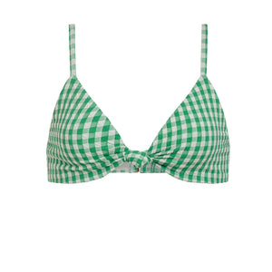 The Santorini Bikini Top Crinkle in Green Gingham