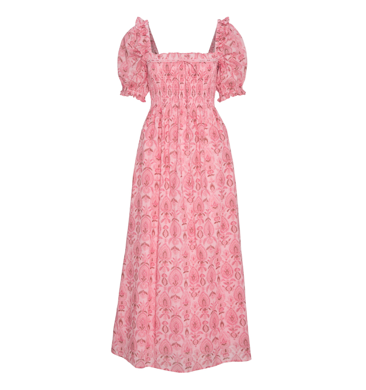 The Scarlett Midi Nap Dress in Pink Palm Ikat