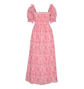 The Scarlett Midi Nap Dress in Pink Palm Ikat