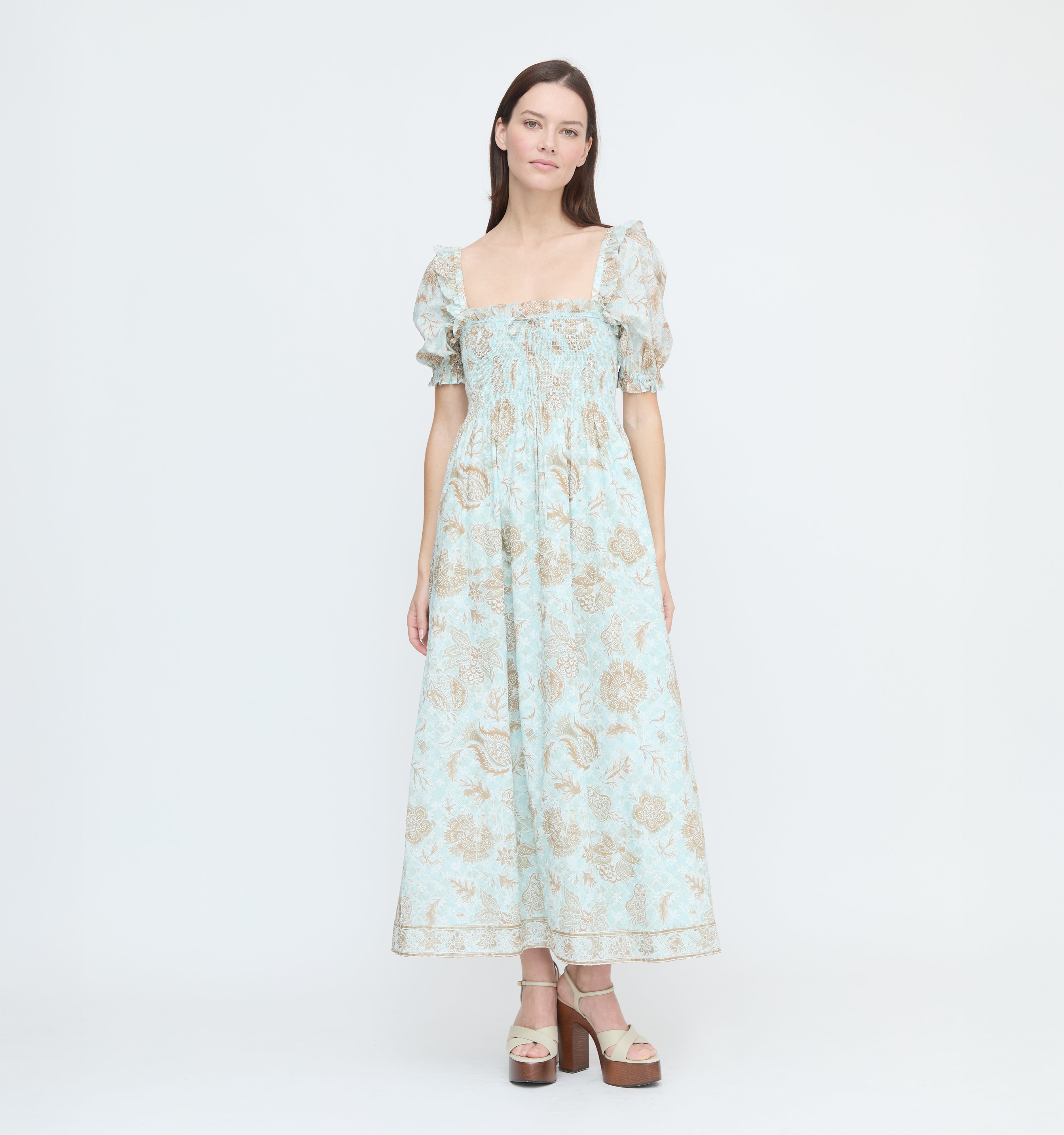 The Scarlett Nap Dress - Aqua Calico Trellis