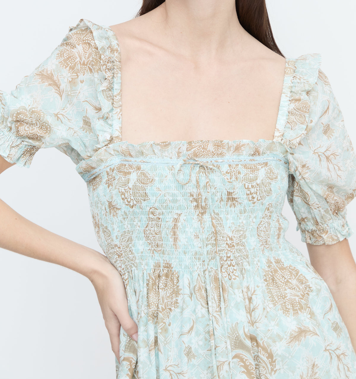 The Scarlett Nap Dress - Aqua Calico Trellis