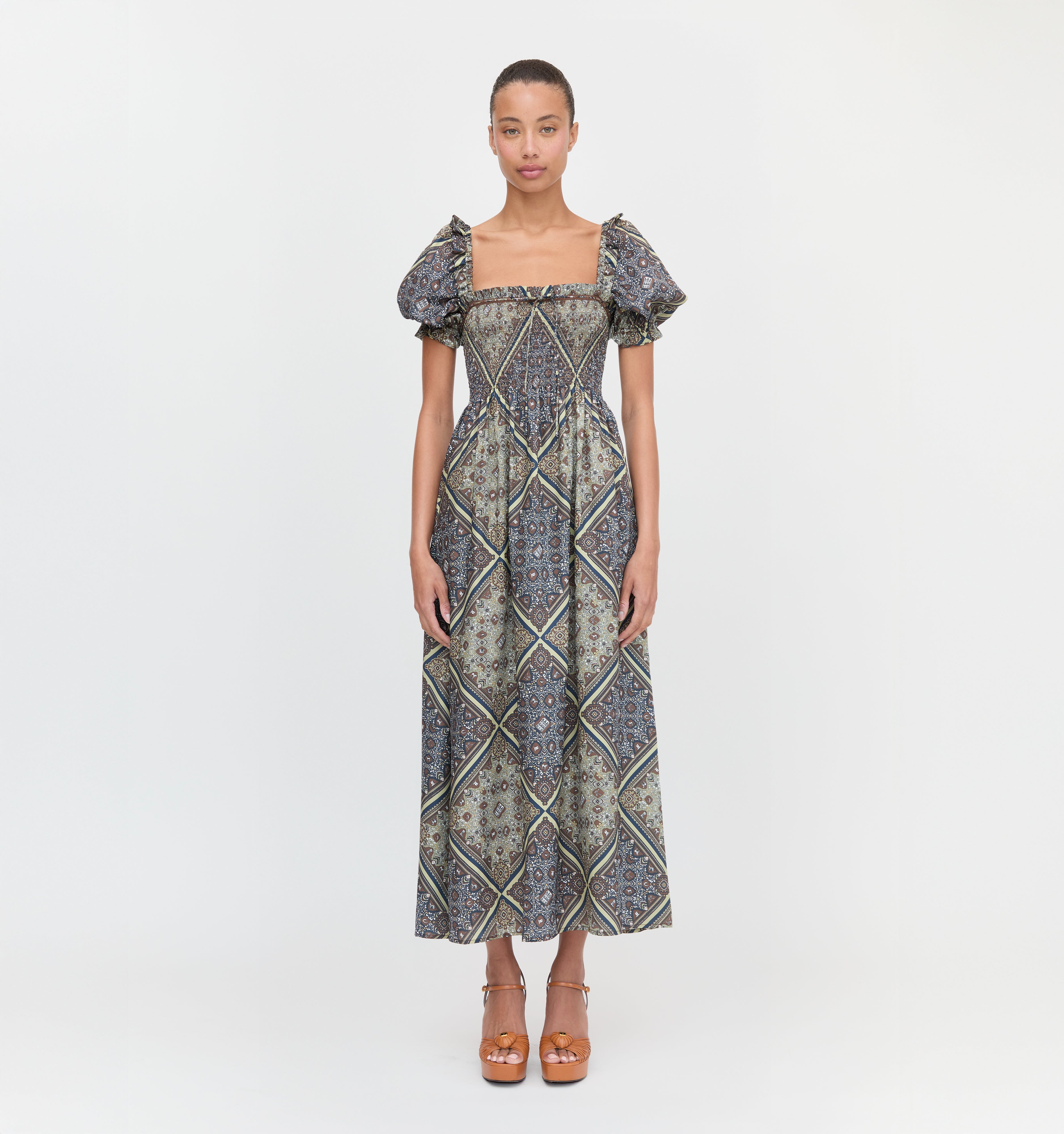 The Scarlett Nap Dress in Olive Equestrian Scarf
