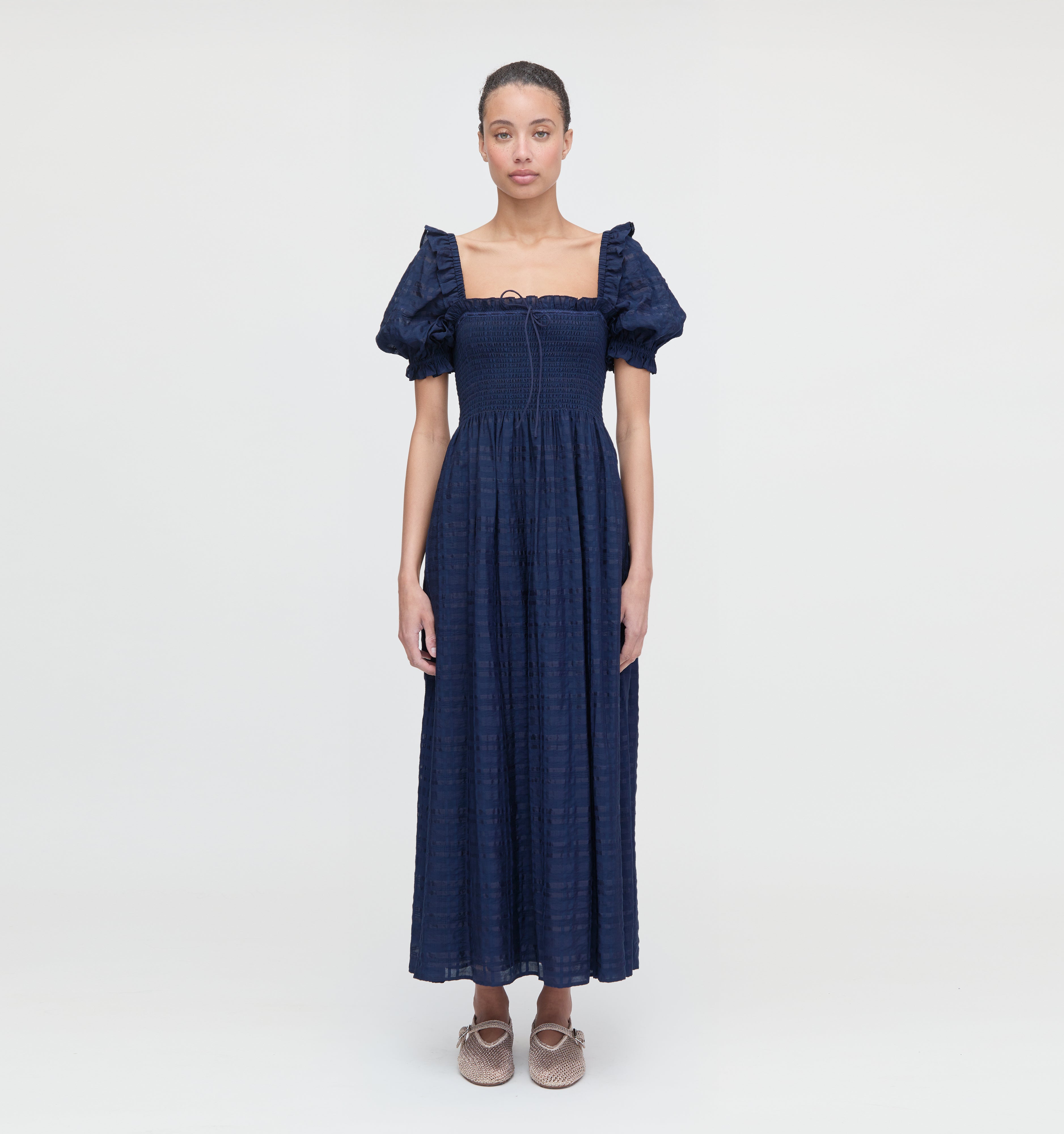 The Scarlett Nap Dress in Navy Sheer Plaid