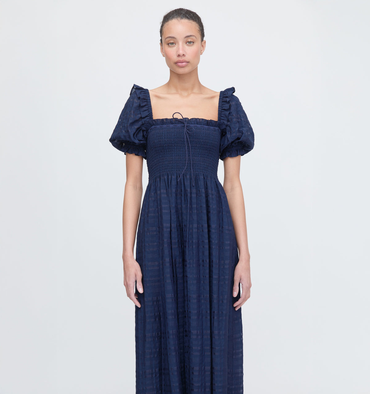The Scarlett Nap Dress in Navy Sheer Plaid