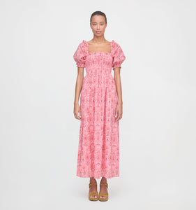The Scarlett Midi Nap Dress in Pink Palm Ikat