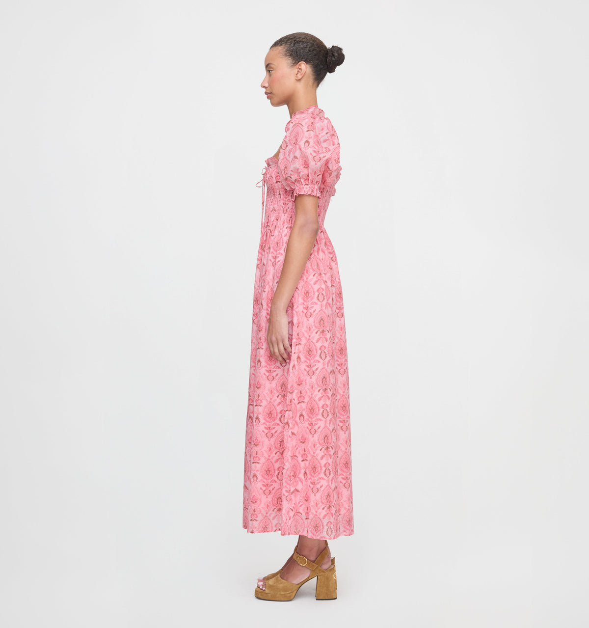 The Scarlett Midi Nap Dress in Pink Palm Ikat