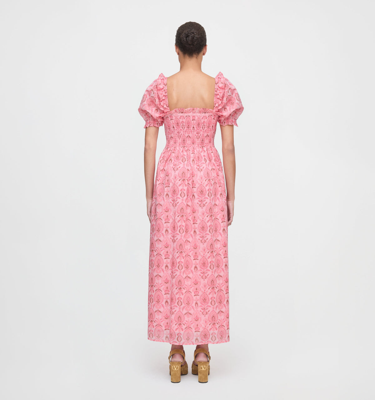 The Scarlett Midi Nap Dress in Pink Palm Ikat