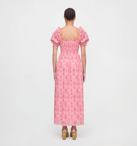 The Scarlett Midi Nap Dress in Pink Palm Ikat