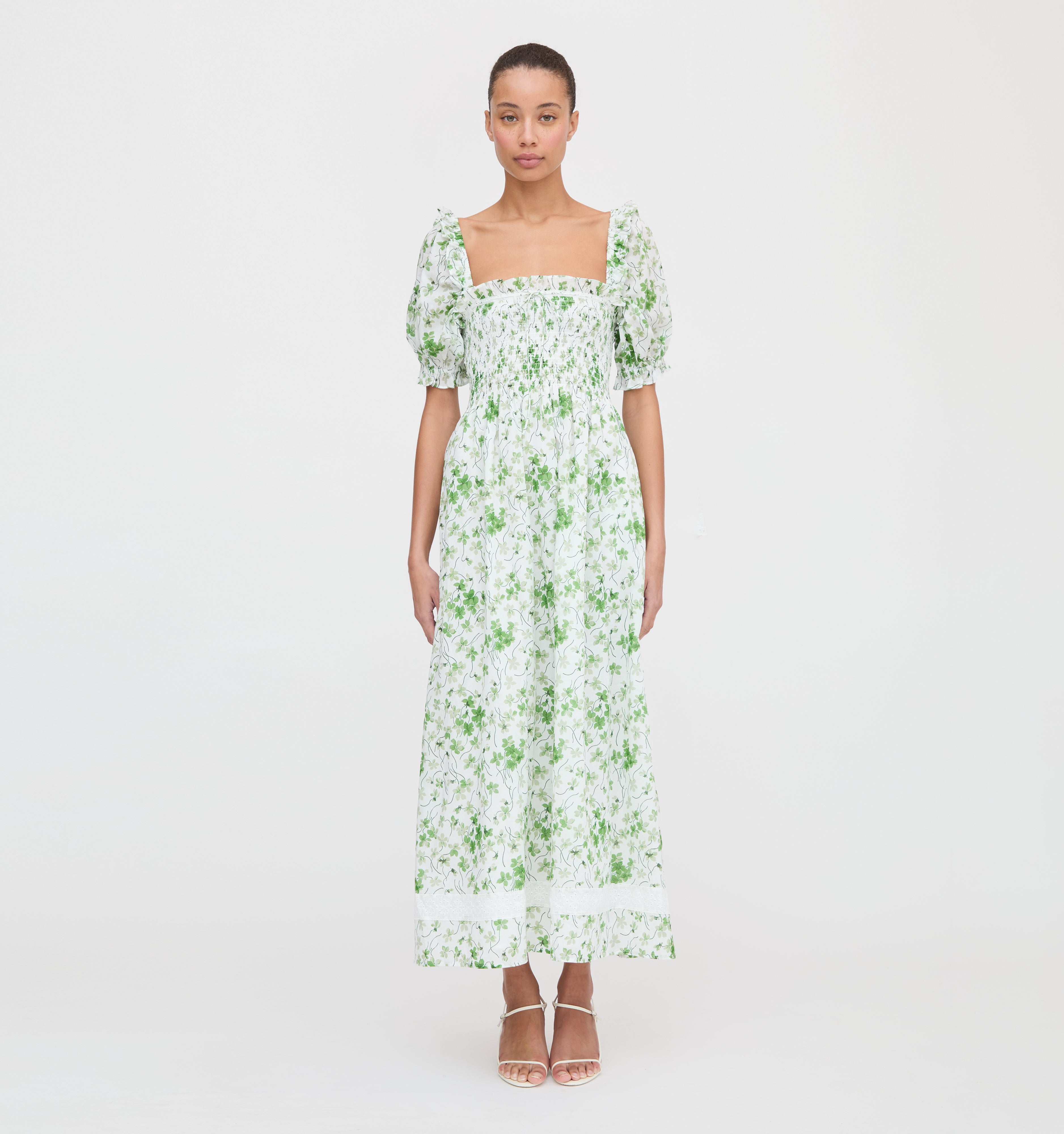 The Scarlett Nap Dress in Green Sweet Peas